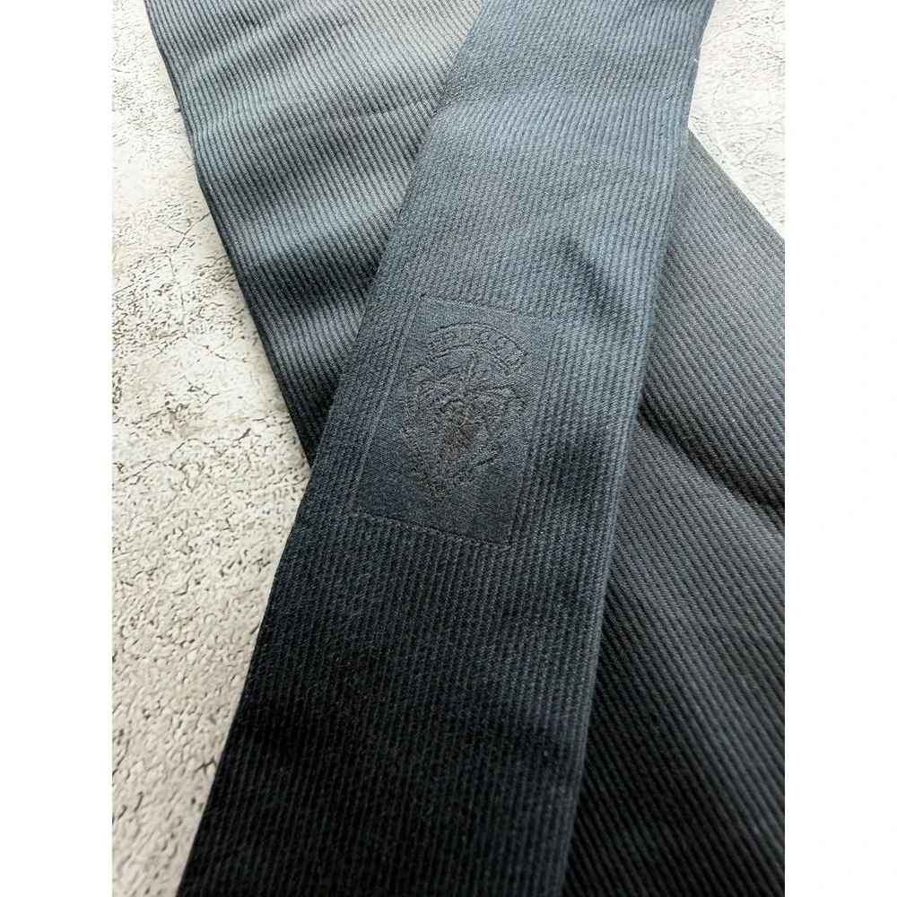Gucci Cotton Silk Tie Mens OS Black Charcoal Jacquard Embroidered Logo Necktie